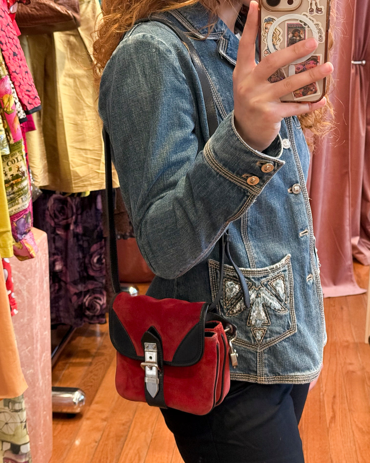 SS2005 MIU MIU Red Suede Mini Crossbody Bag w/Padlock