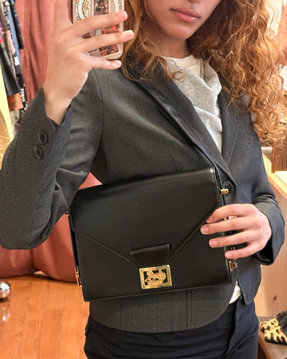 70s/80s CELINE Black Leather Box Carriage Bag
