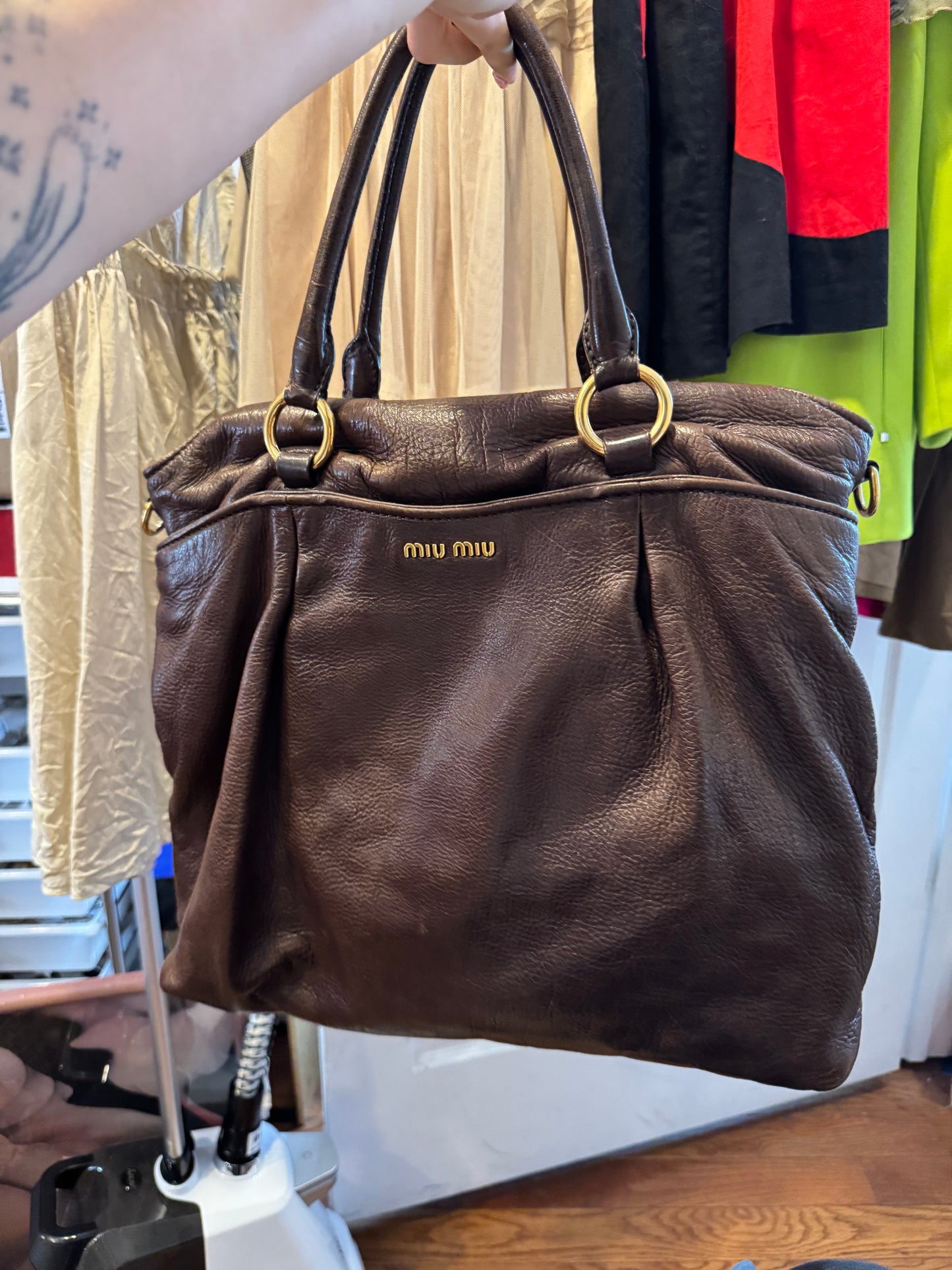 2000s MIU MIU Chocolate Brown Vitello Lux Turn-Lock Bag