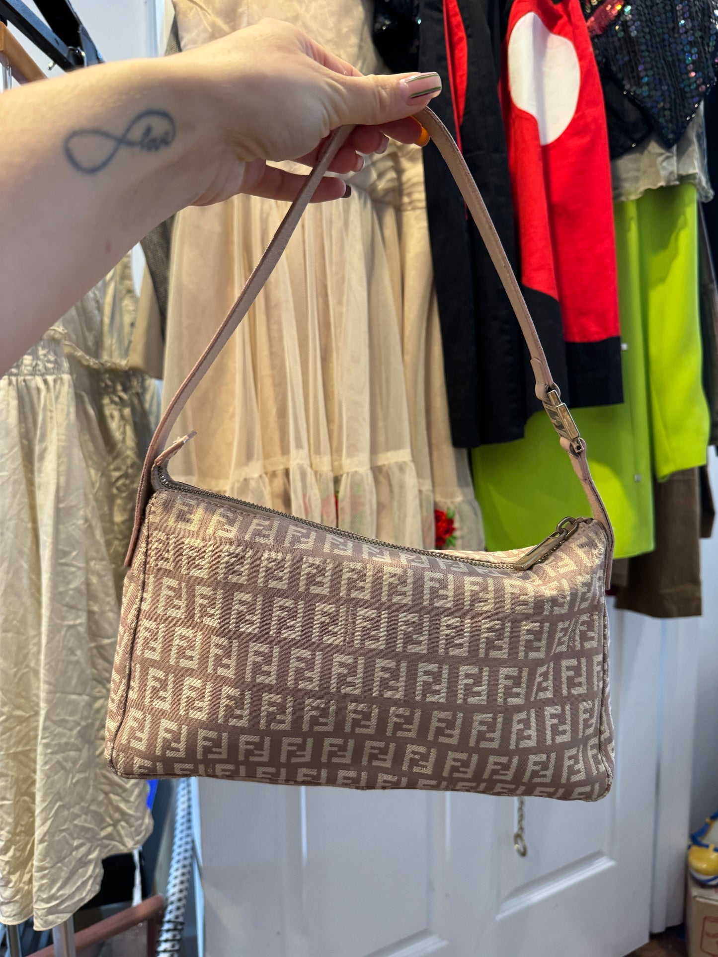 2000s FENDI Pink Zucchino Pochette Baguette