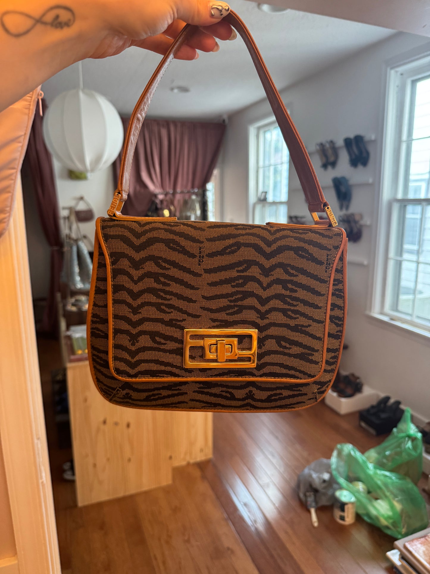 90s FENDI Tiger Stripe Jacquard Shoulder Bag