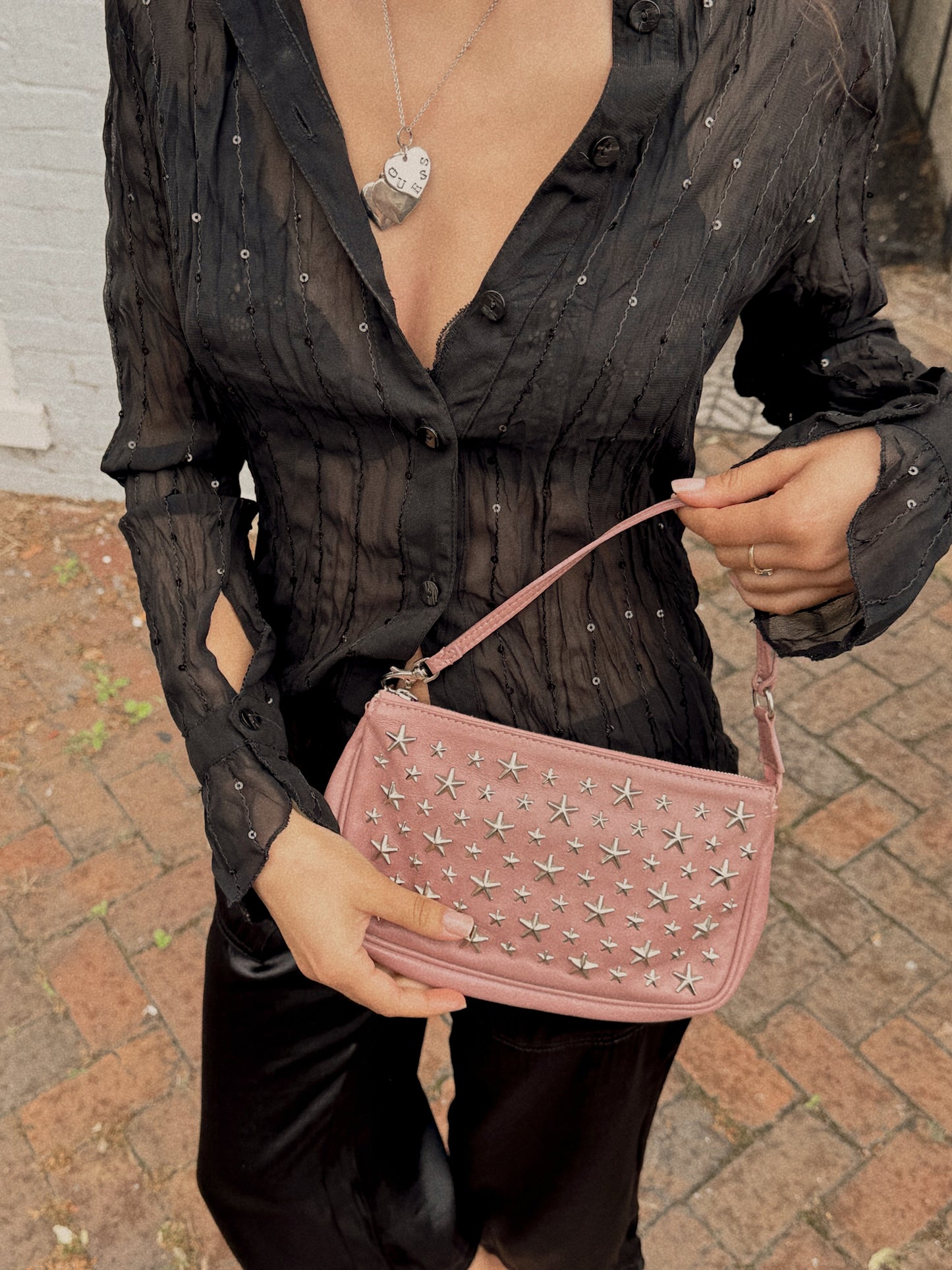 2000s JIMMY CHOO Pink Sasha Mini Baguette Bag