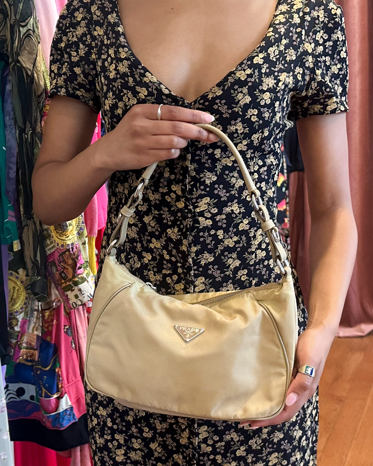 2000s PRADA Khaki Corda Tessuto Nylon Shoulder Bag