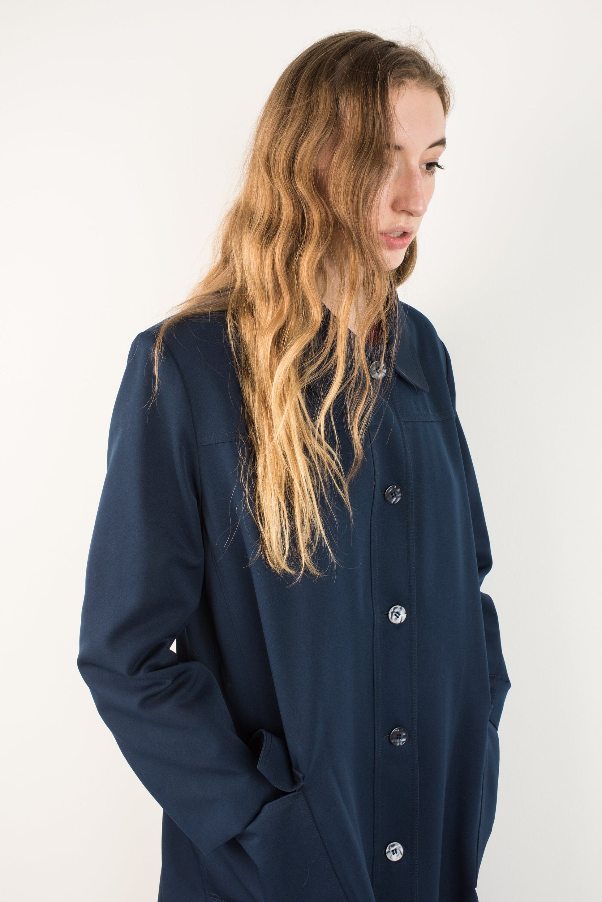 VINTAGE NAVY TRENCH Coat / 90s hipster jacket coat womens outerwear overcoat blue coat with detachable red wool lining