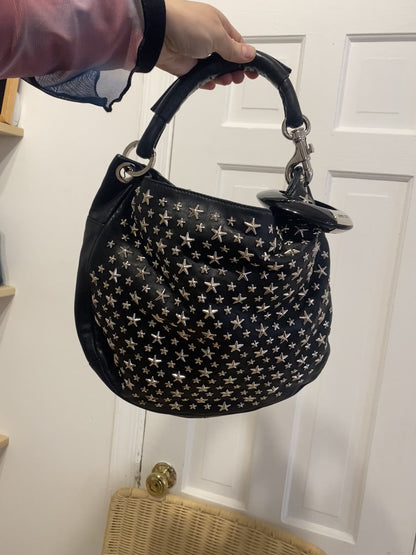 CC VTG JIMMY CHOO Large Blk Star Studded Leather Bag