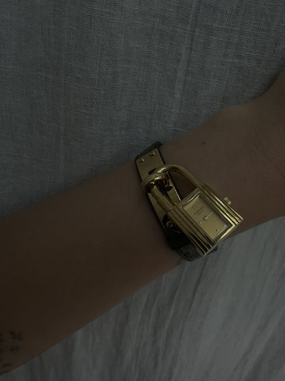 90s HERMES Kelly Deep Green Ostrich Watch