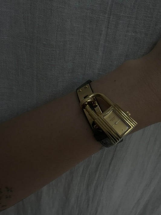 90s HERMES Kelly Deep Green Ostrich Watch