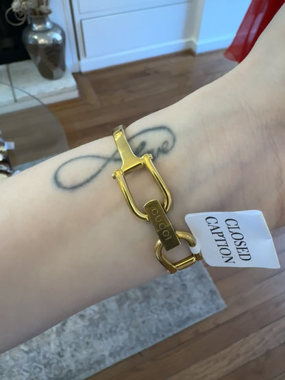 90s GUCCI 1500L Black Dial Gold Bangle Watch