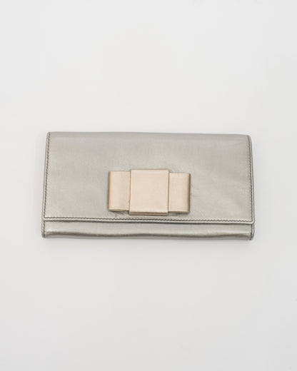 MIU MIU Silver Metallic Bow Wallet