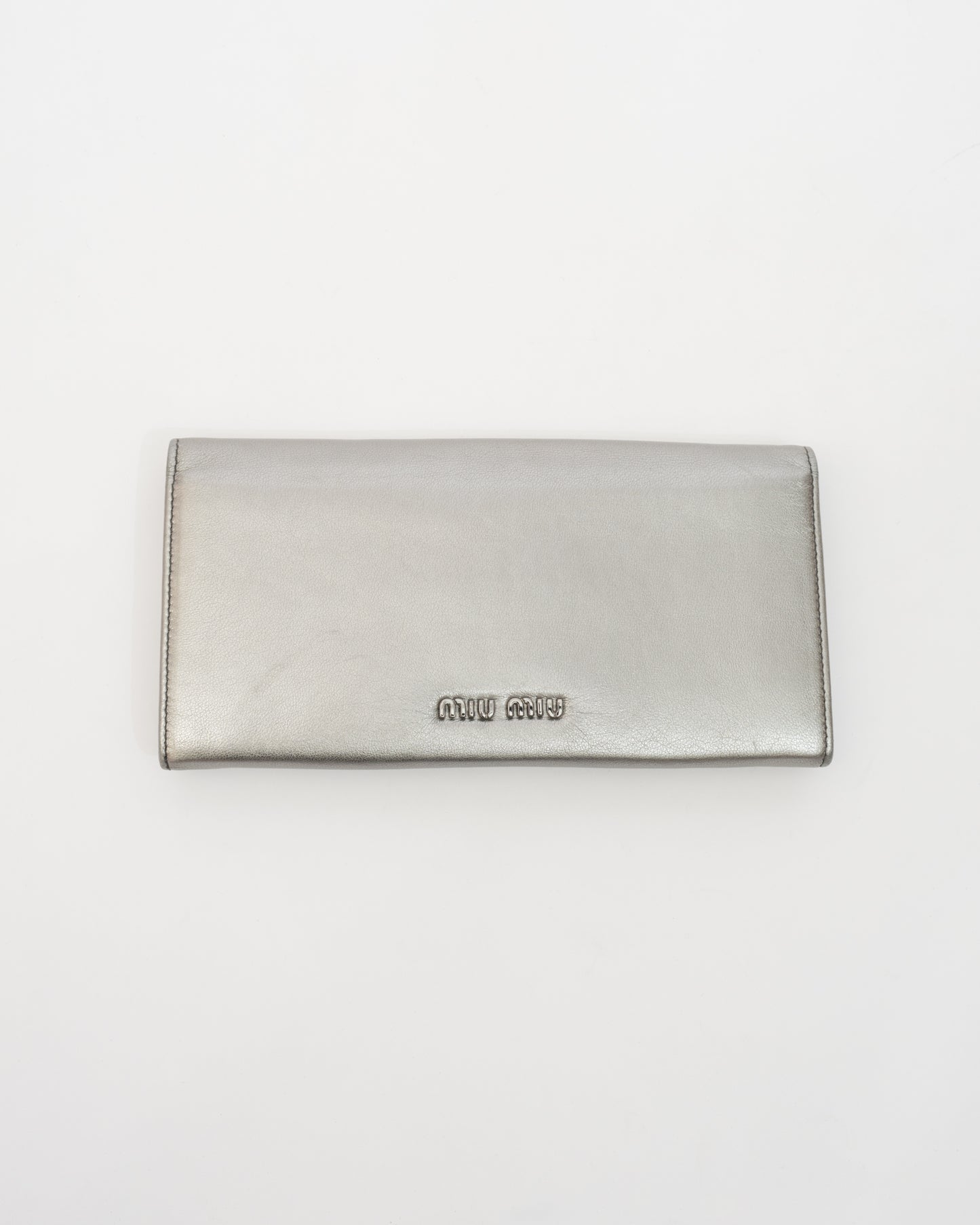 MIU MIU Silver Metallic Bow Wallet