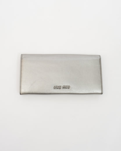 MIU MIU Silver Metallic Bow Wallet