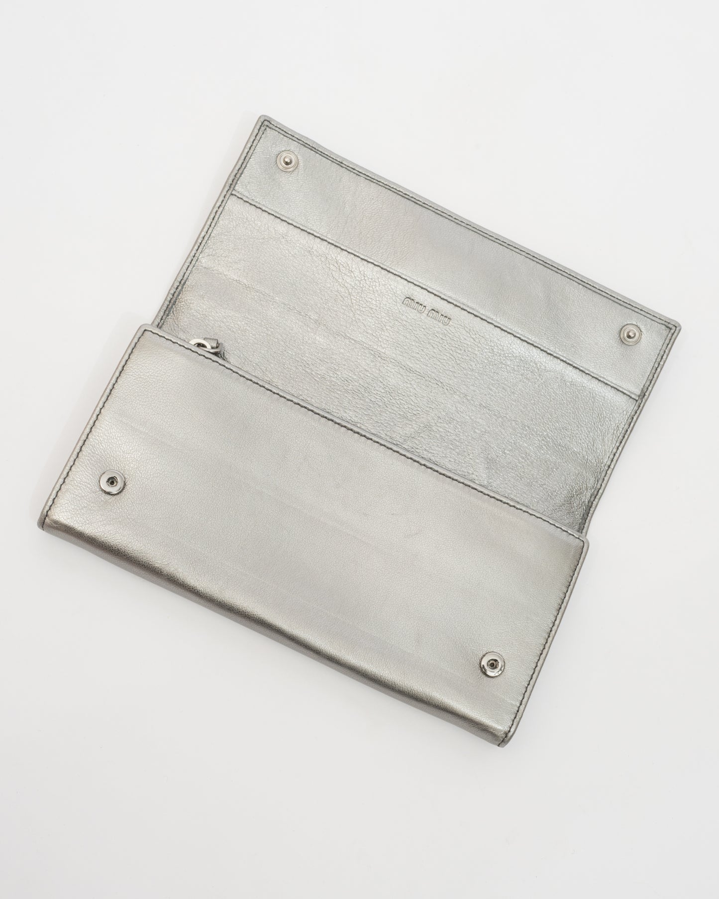 MIU MIU Silver Metallic Bow Wallet