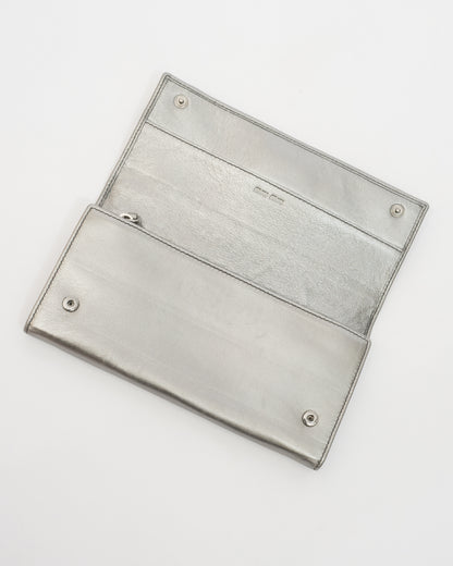 MIU MIU Silver Metallic Bow Wallet