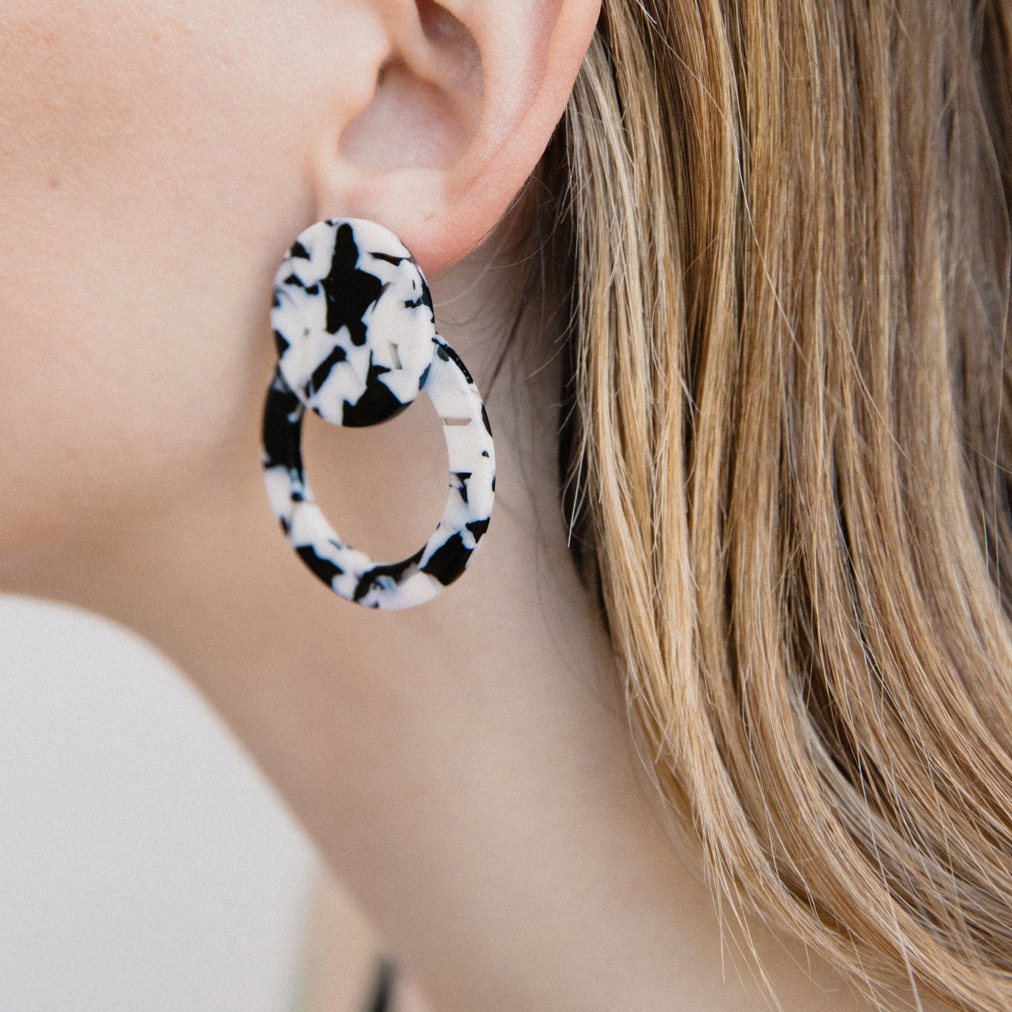 Black + White Tortoise Double Circle Earrings - Closed Caption | Shop Vintage + Handmade. Always Sustainable. Never Wasteful.