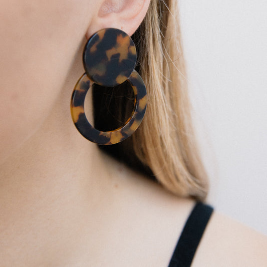 Chocolate Tortoise Double Circle Earrings - Closed Caption | Shop Vintage + Handmade. Always Sustainable. Never Wasteful.