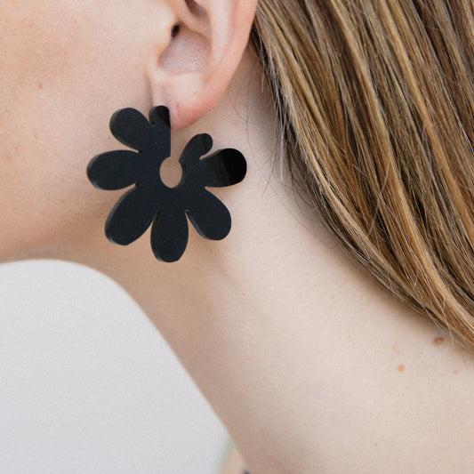 Acrylic Flower Earrings in Black