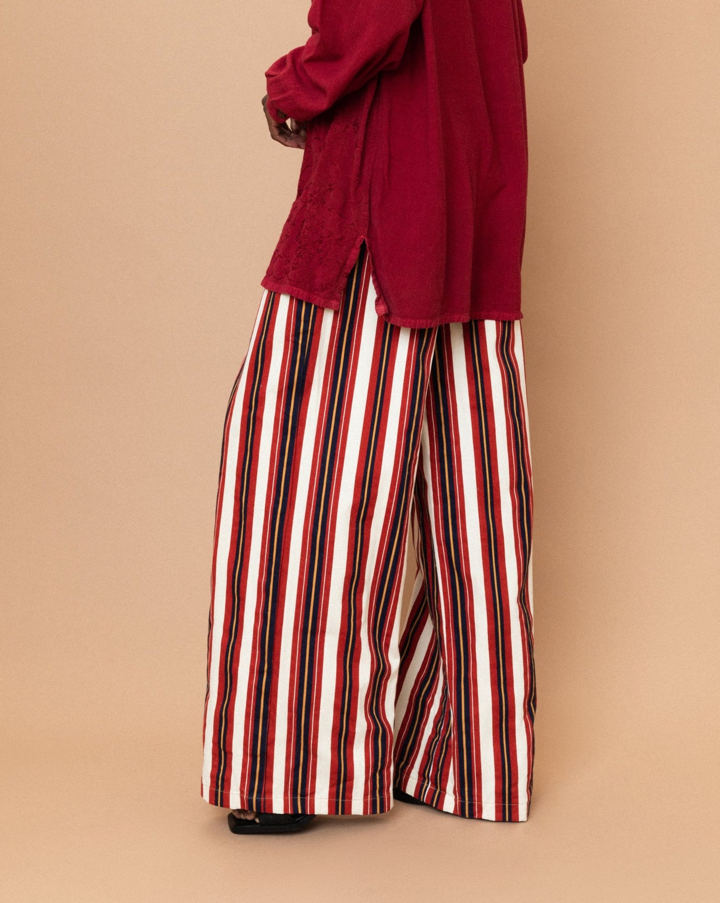Wide Leg Red Striped Pants (S/M)
