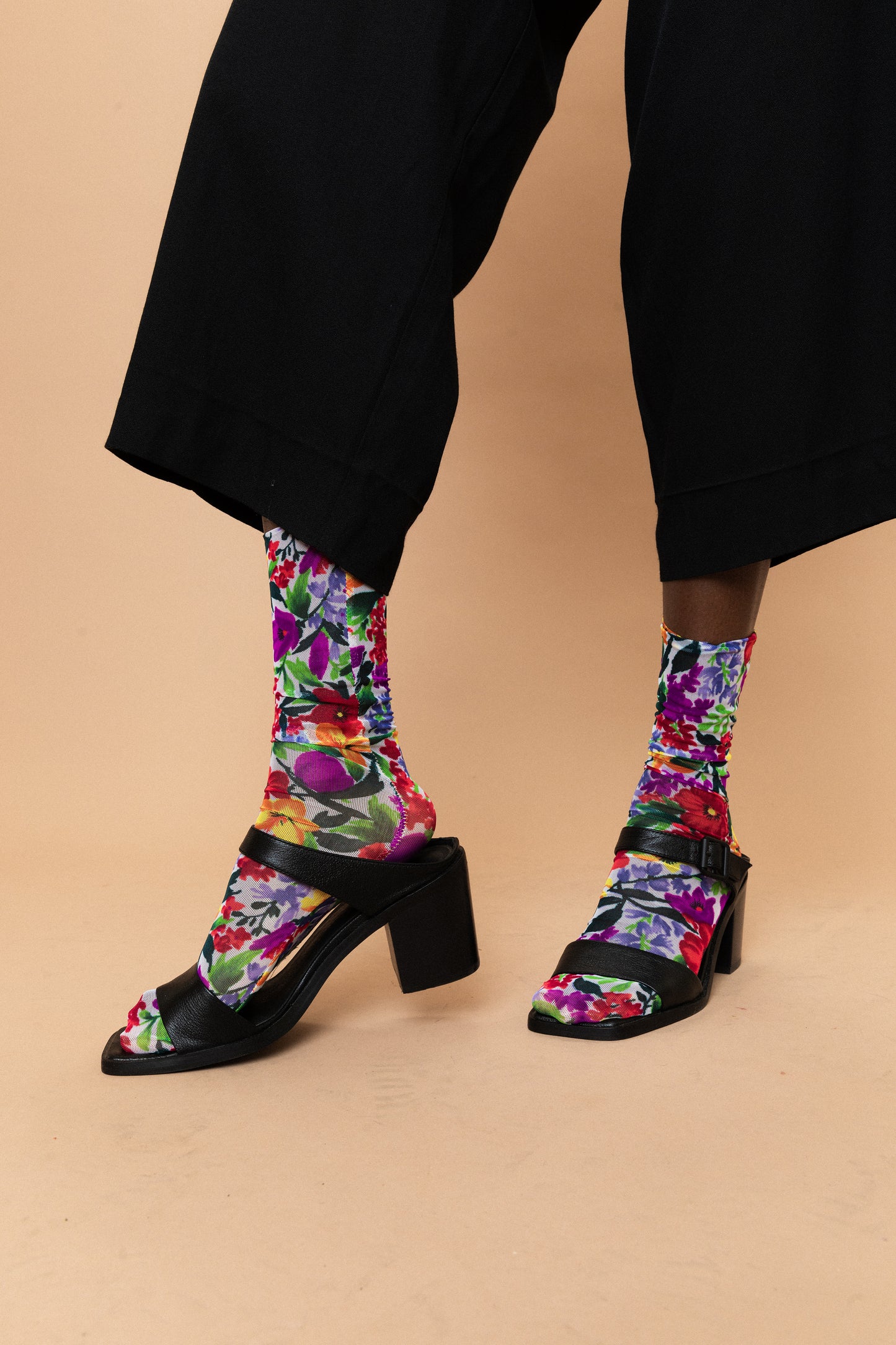 Gem Colored Floral Mesh Socks
