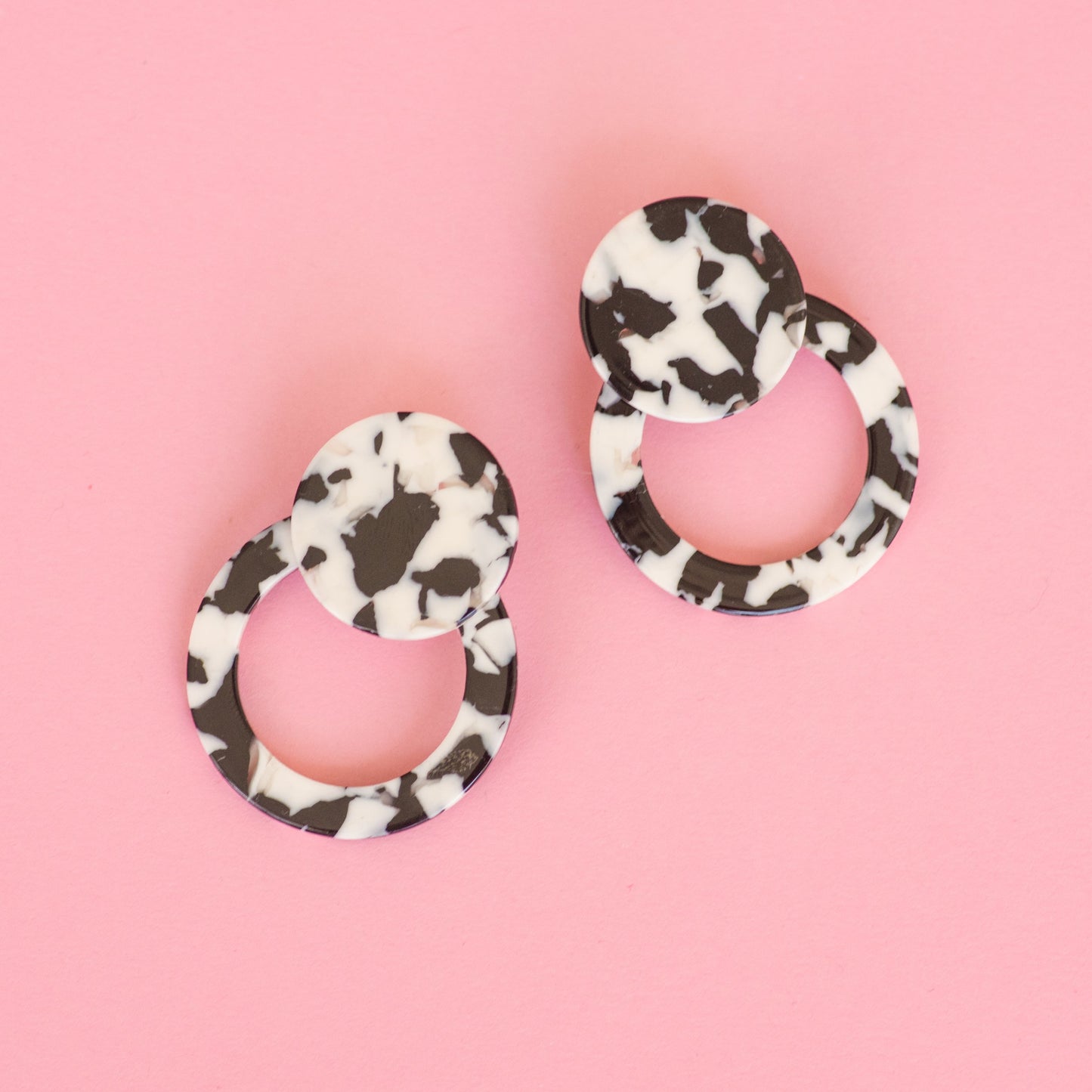 Black + White Tortoise Double Circle Earrings - Closed Caption | Shop Vintage + Handmade. Always Sustainable. Never Wasteful.