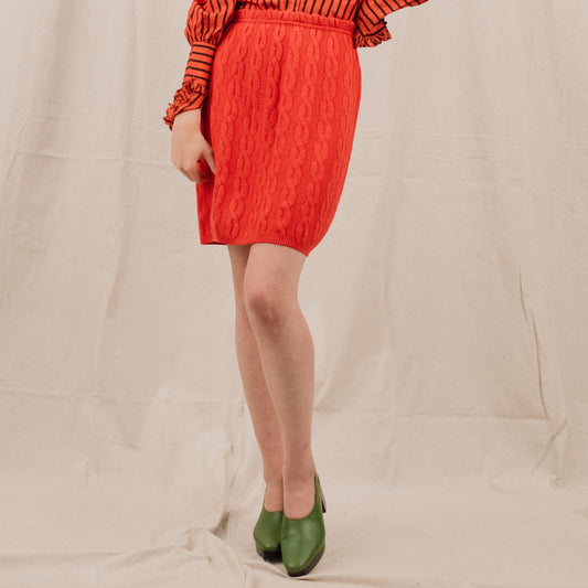 Vintage Cherry Red Cable Knit Skirt / S - Closed Caption