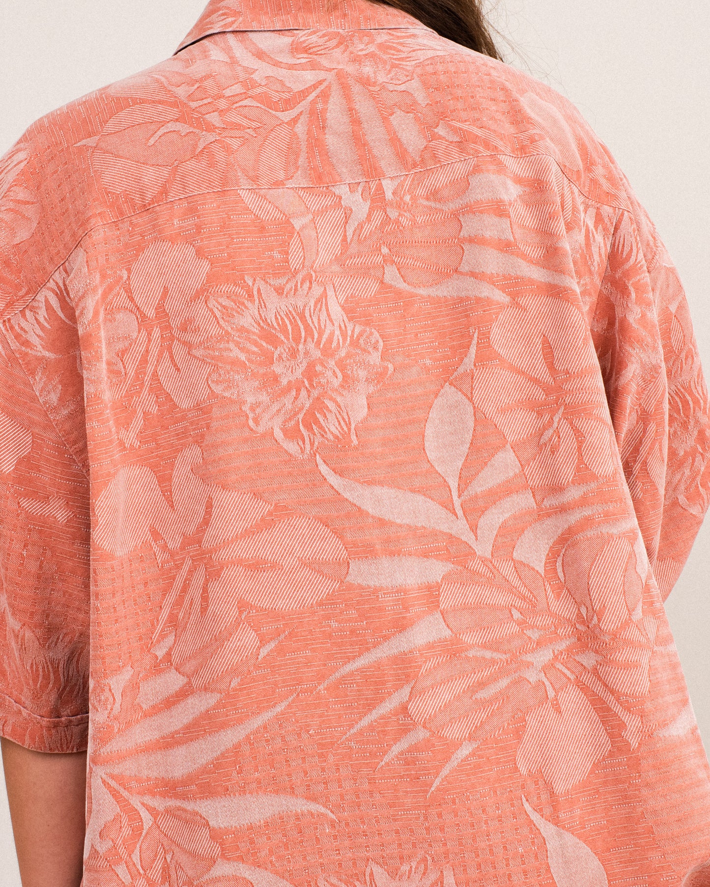 Vintage Oversized Coral Floral Silk Button-up (S/M)