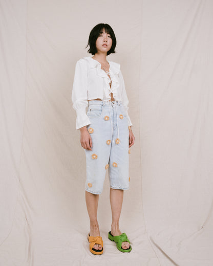 Remade Vintage Flower Denim Shorts (S/M)
