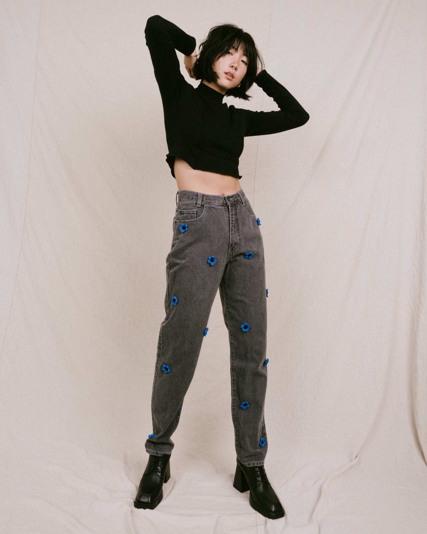 Remade Vintage Flower Denim Pants (S)