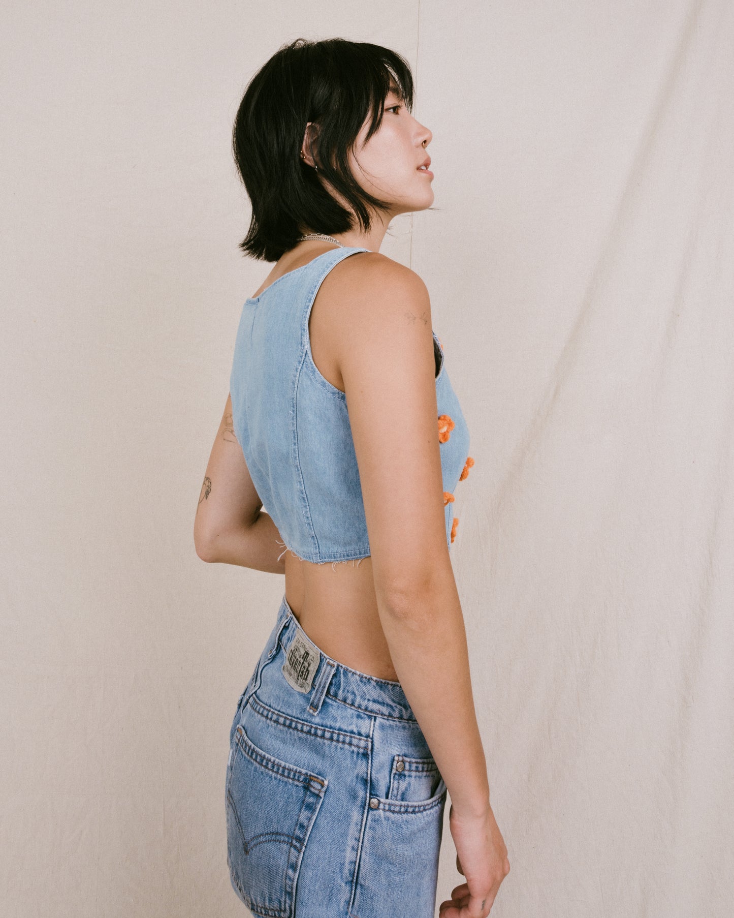 Remade Vintage Flower Denim Top