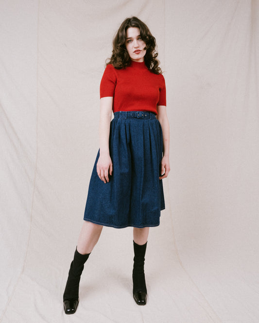 Vintage Denim Midi Skirt (XS-M)