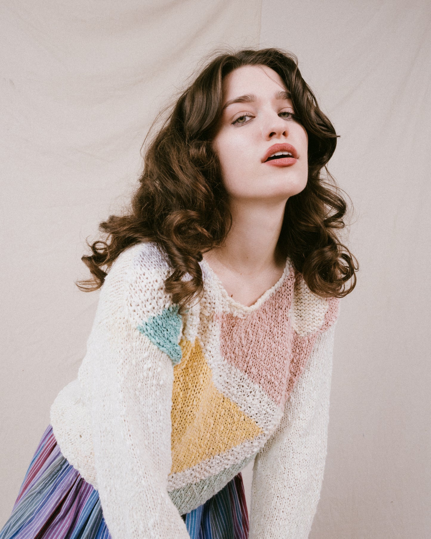 Vintage Geometric Pastel Sweater (S/M)