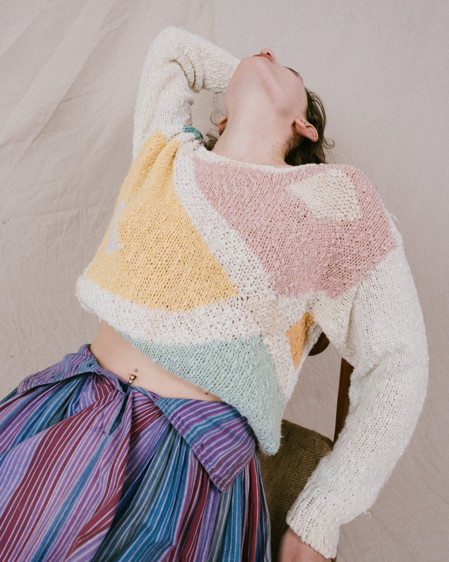 Vintage Geometric Pastel Sweater (S/M)