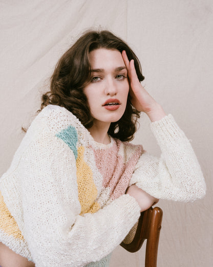 Vintage Geometric Pastel Sweater (S/M)