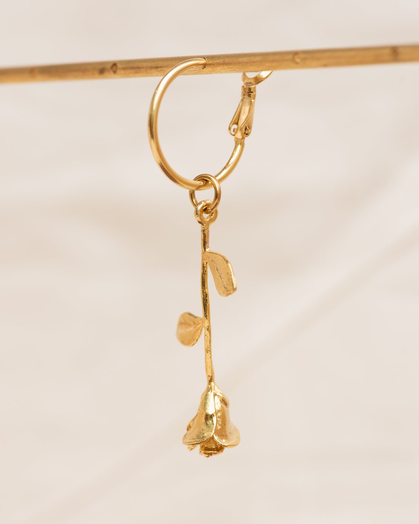 Single Charm Hoop Earring (Gold Rose)