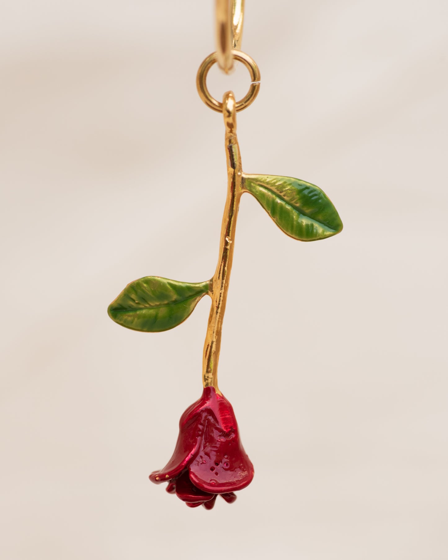Single Charm Hoop Earring (Red Rose)