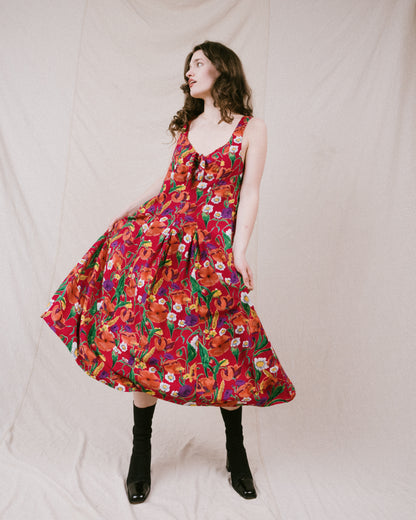 Vintage Fuchsia Floral Dress (M/L)