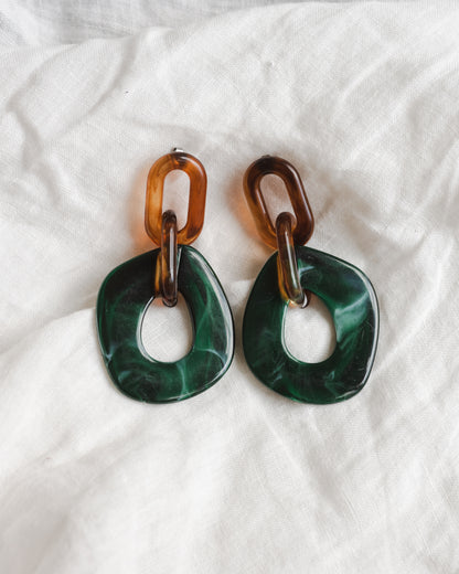Clementine Earrings in Tortoise + Emerald