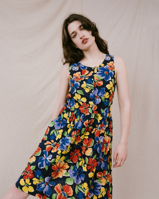 Vintage Primary Color Floral Dress (S/M)