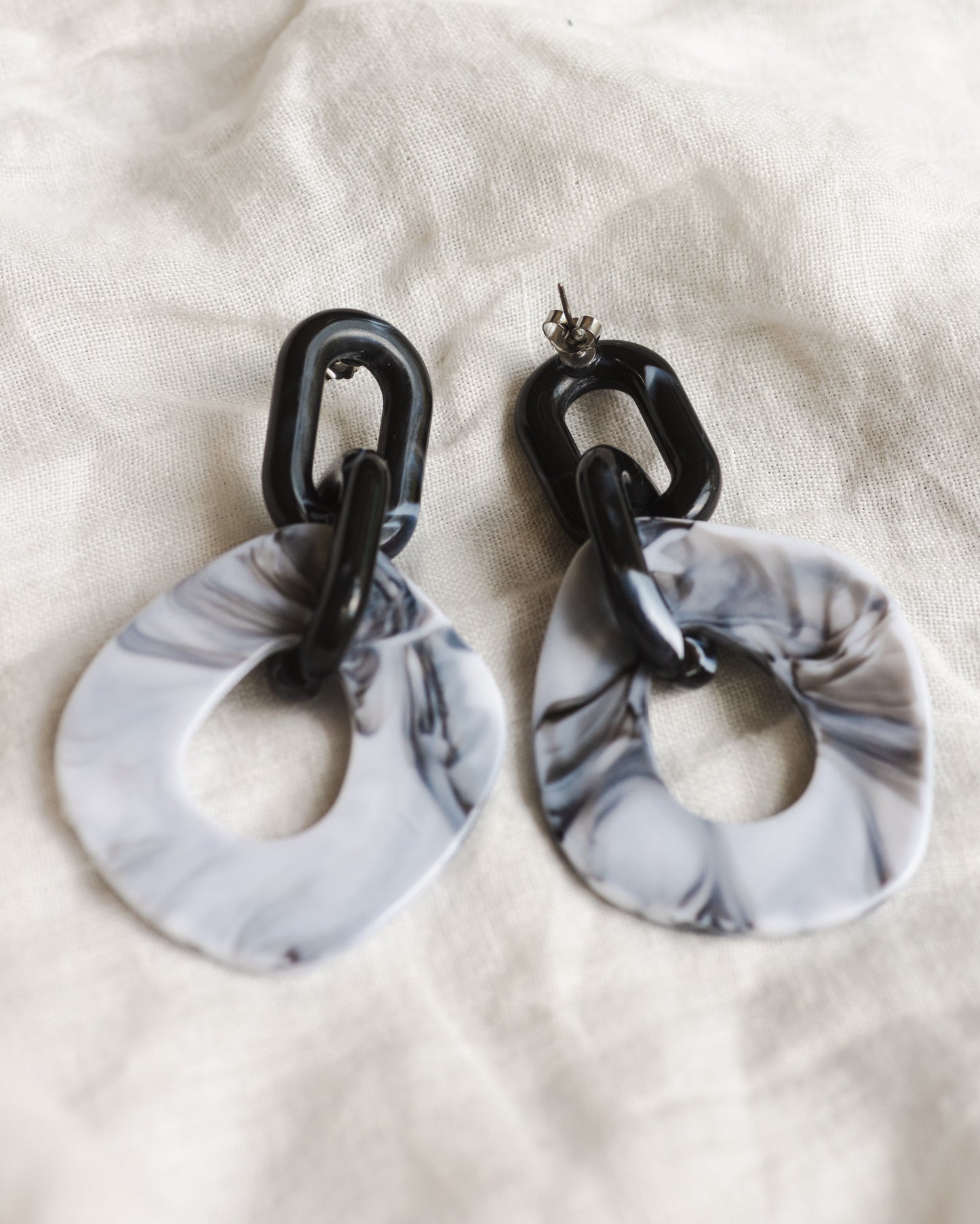 Clementine Earrings in Black + Grey Marble