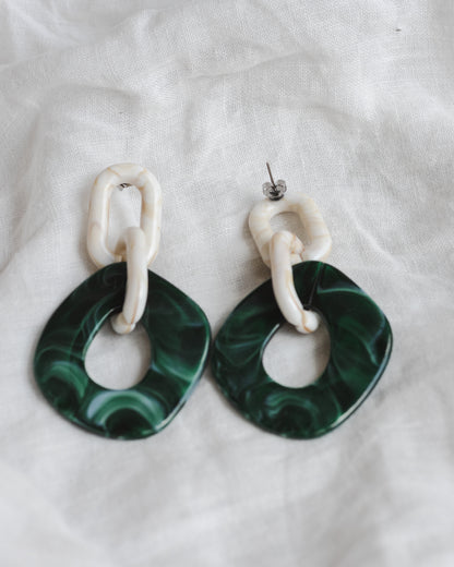 Clementine Earrings in Marble + Emerald