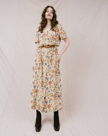 Vintage Floral Silk Dress (S/M)
