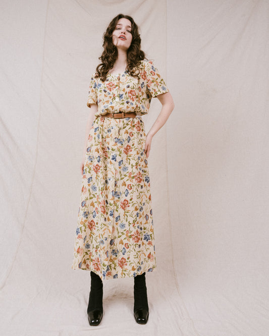 Vintage Floral Silk Dress (S/M)