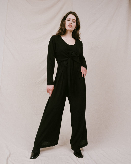 Vintage Black Crinkle Jumpsuit (S/M)