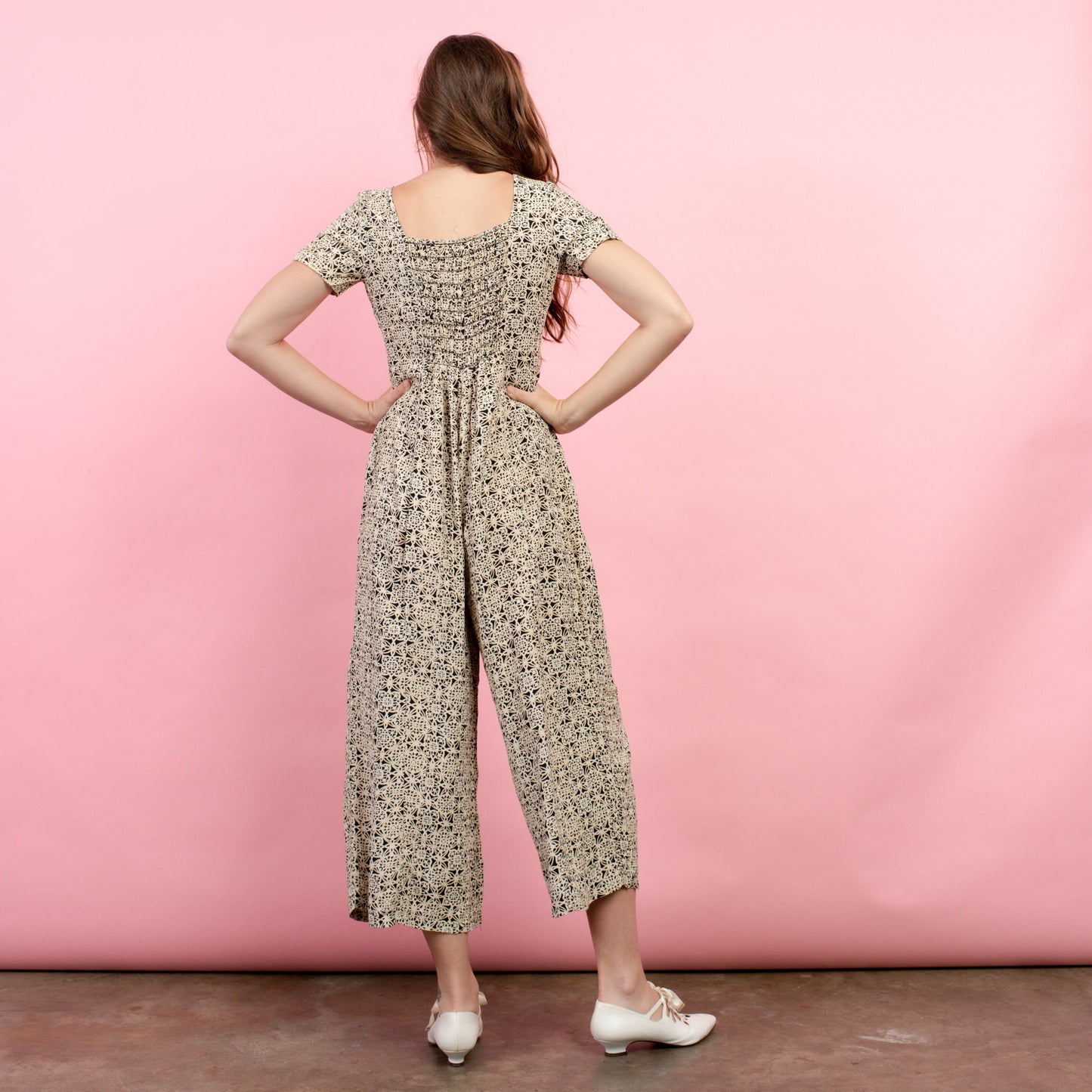 Vintage Beige + Black Abstract Floral Jumpsuit / S/M - Closed Caption