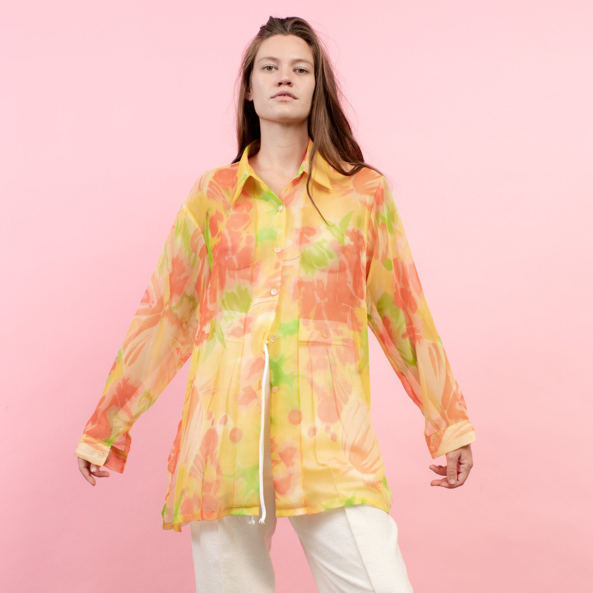 Vintage Oversized Sheer Tropicana Floral Blouse / S/M - Closed Caption