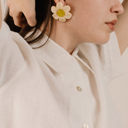 Creme + Lime Resin Daisy Statement Earrings - Closed Caption | Shop Vintage + Handmade. Always Sustainable. Never Wasteful.