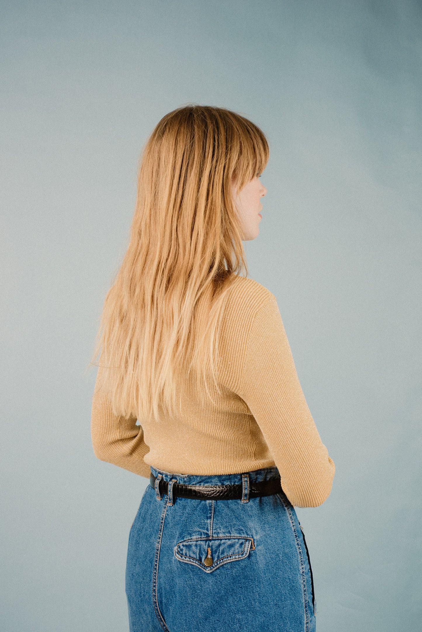 Vintage Gold Metallic Turtleneck Leotard / S