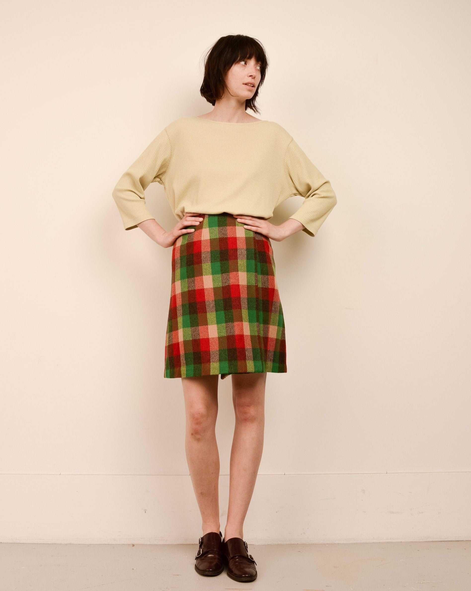 Vintage 70s Plaid Wool Wrap Skirt  / XS