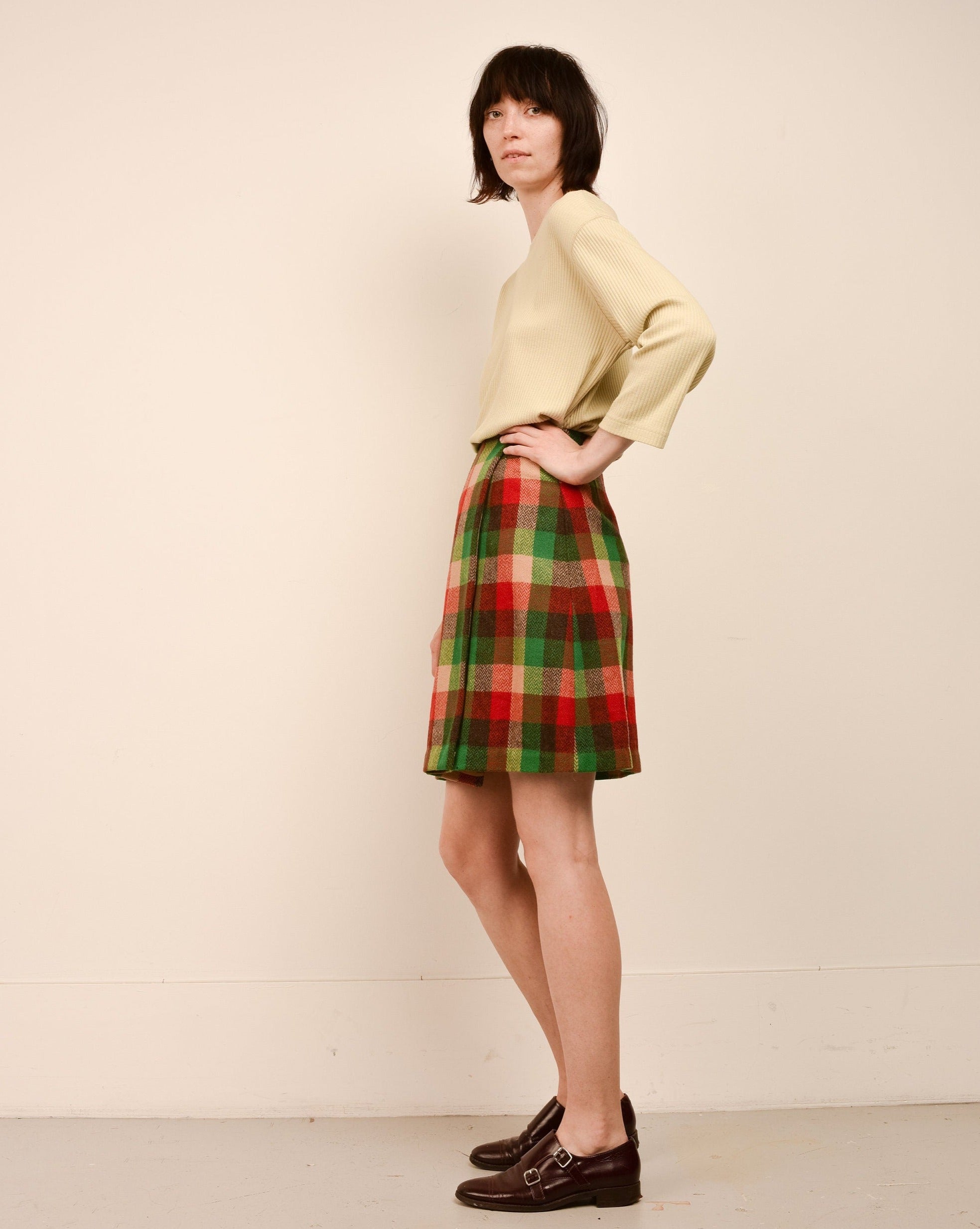 us vintage wool check skirt.