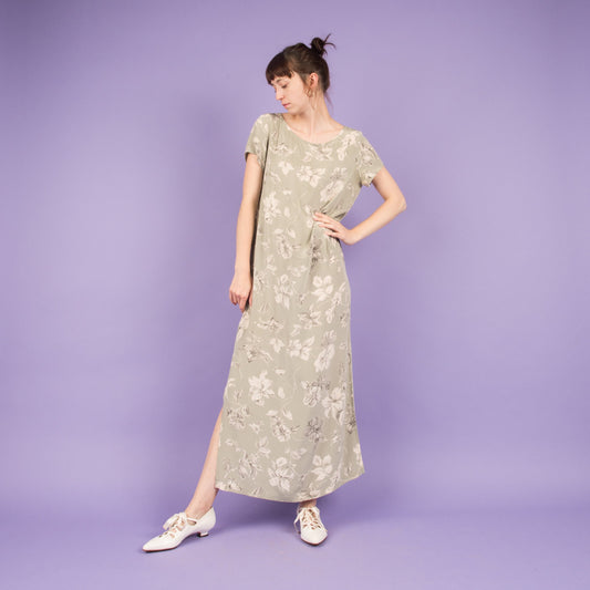 Vintage Mint + Creme Floral Silk Maxi Dress  (S/M)