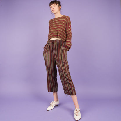 Vintage Earthtone Striped Cropped Easy Pants / S/M